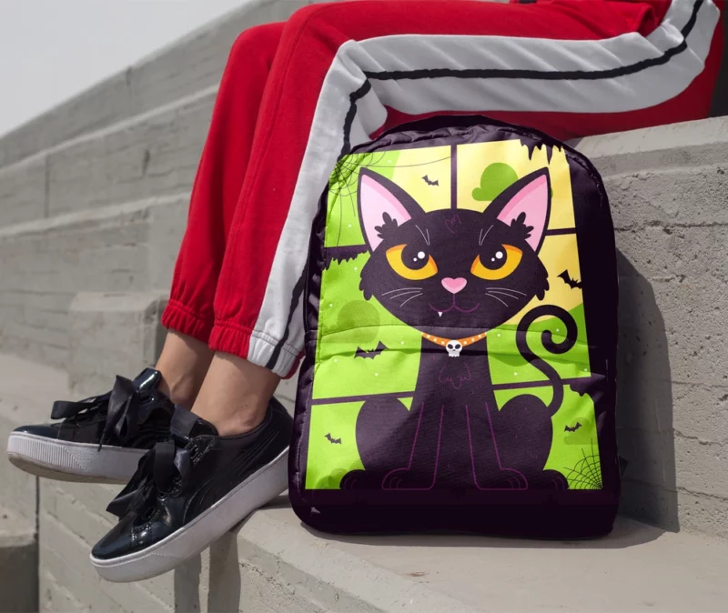 Hand-Drawn Flat Halloween Cat Backpack 1