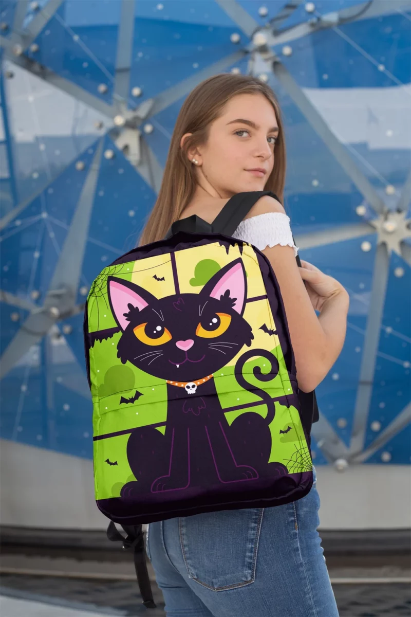 Hand-Drawn Flat Halloween Cat Backpack 2