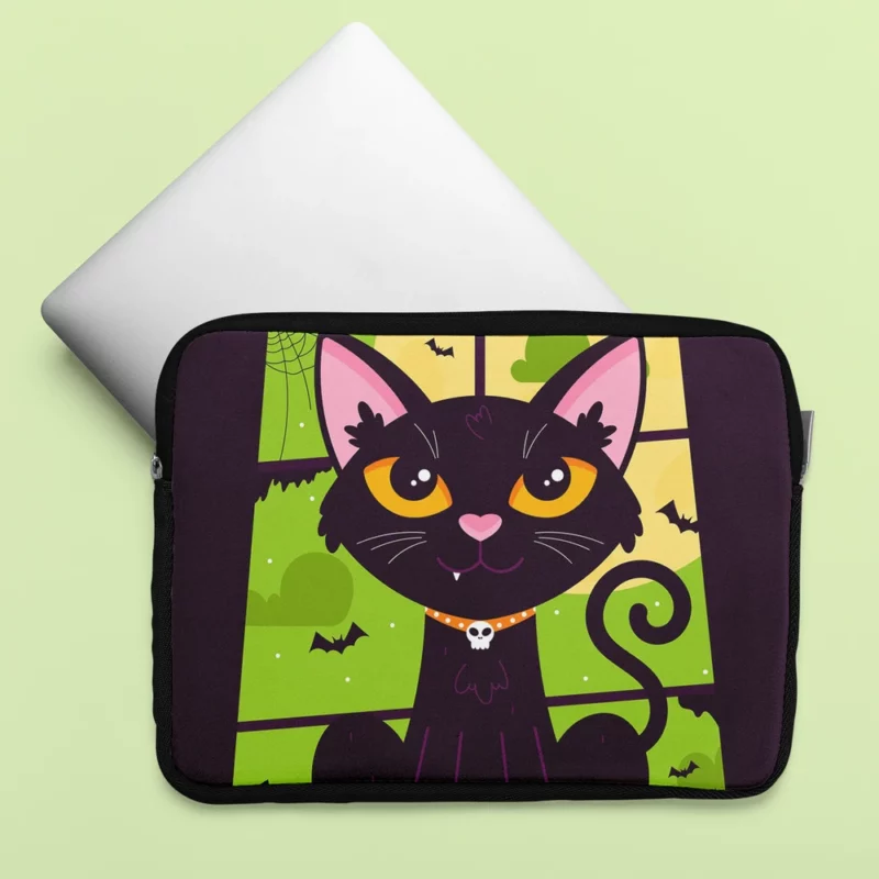 Hand-Drawn Flat Halloween Cat Laptop Sleeve