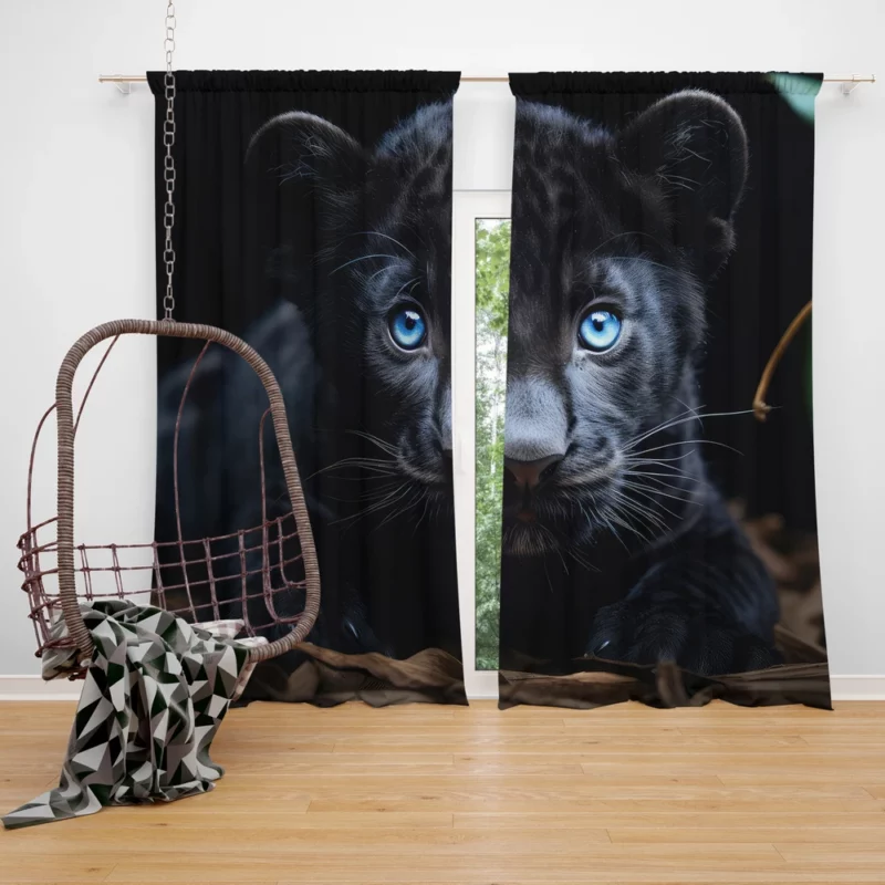 Baby Black Panther Cub Portrait Window Curtain