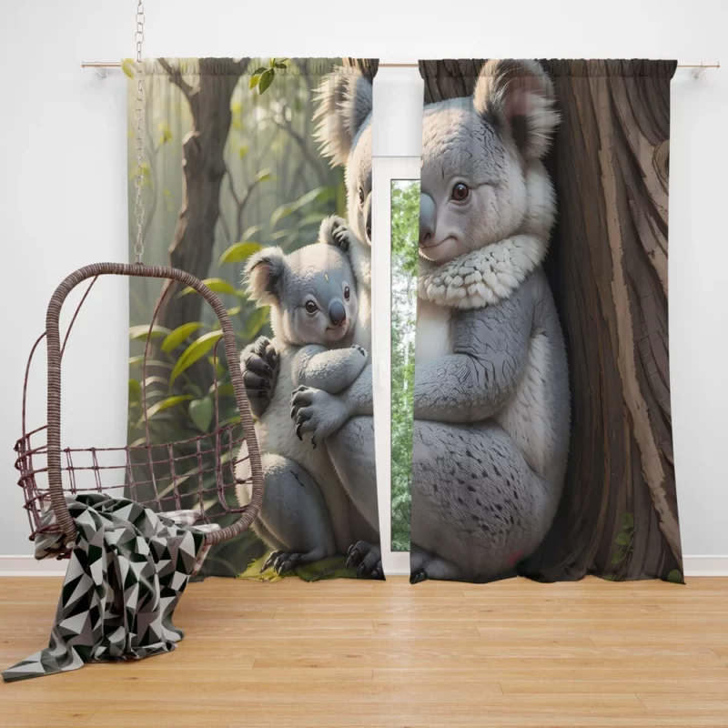 Baby Koala in Eucalyptus Tree Window Curtain