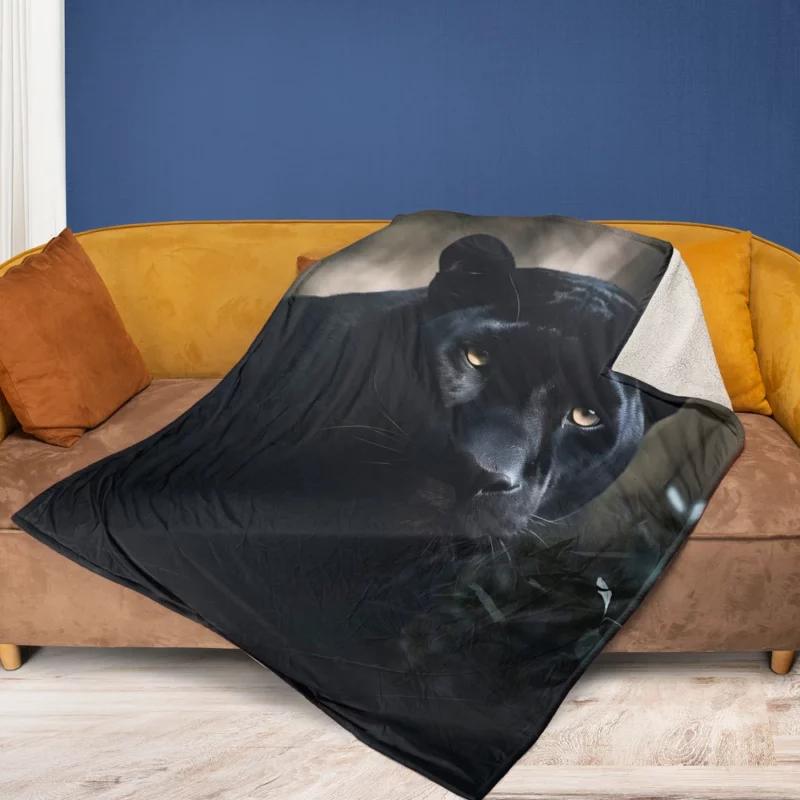 Beautiful Black Panther in Forest Fleece Blanket 1