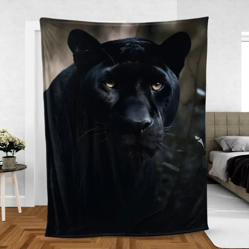 Beautiful Black Panther in Forest Fleece Blanket