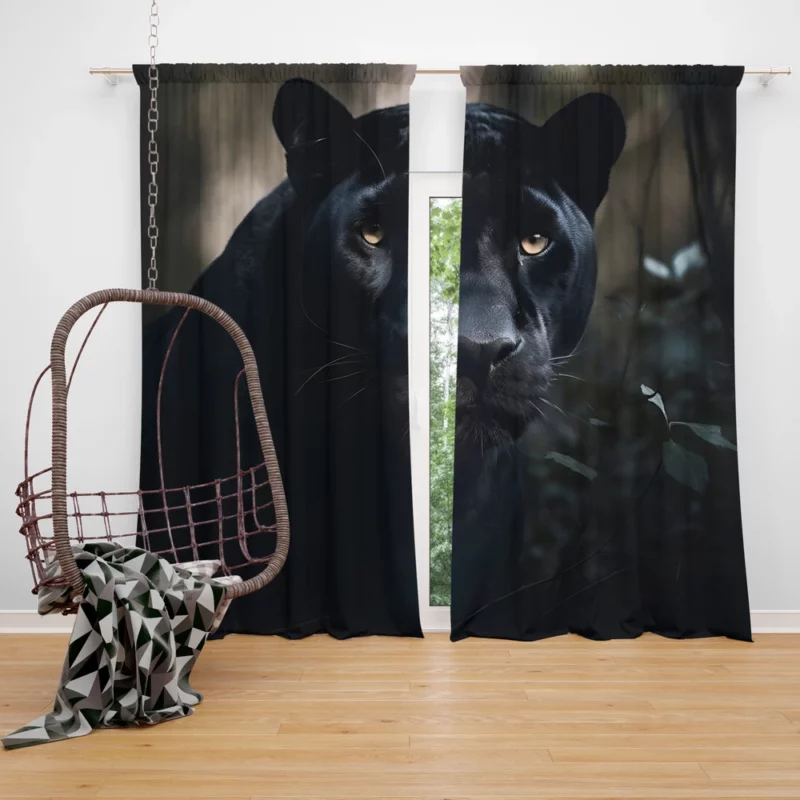 Beautiful Black Panther in Forest Window Curtain