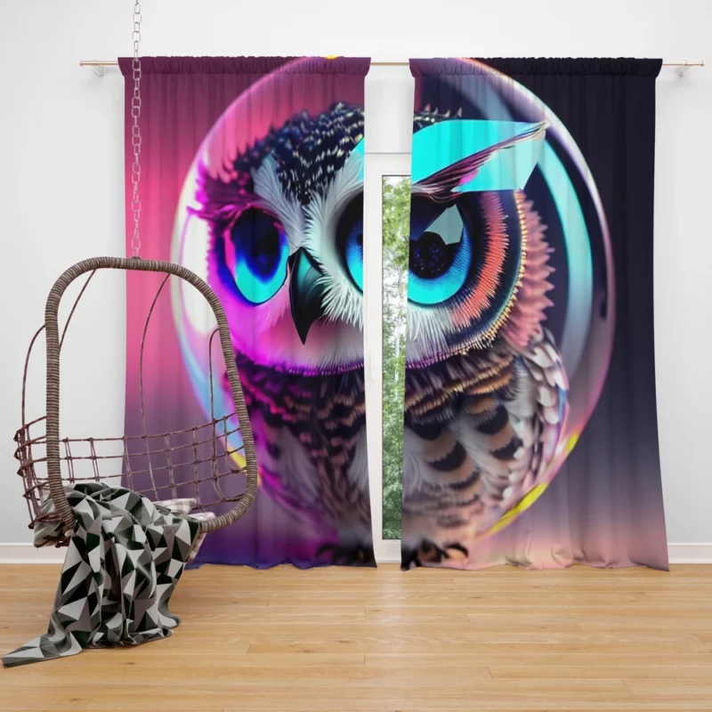 Beautiful Owl Bubble Art Window Curtain