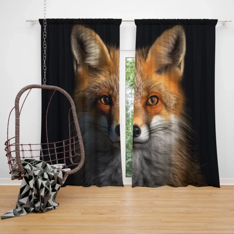 Beautiful Red Fox Portrait Window Curtain