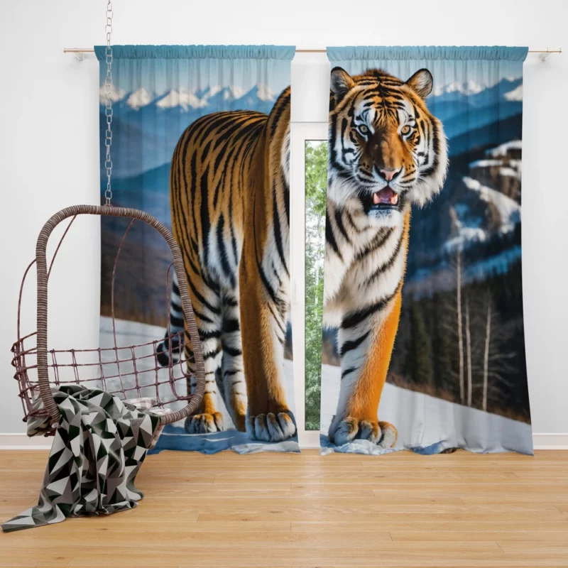 Bengal Tiger Running Through Forest Window Curtain