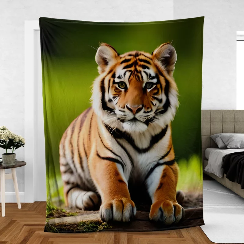 Bengal Tiger Sitting on Log Fleece Blanket