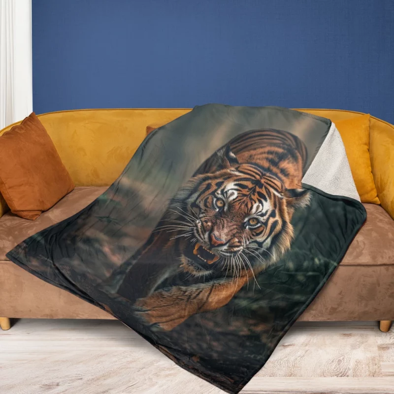 Bengal Tiger Walking Through Woods Fleece Blanket 1