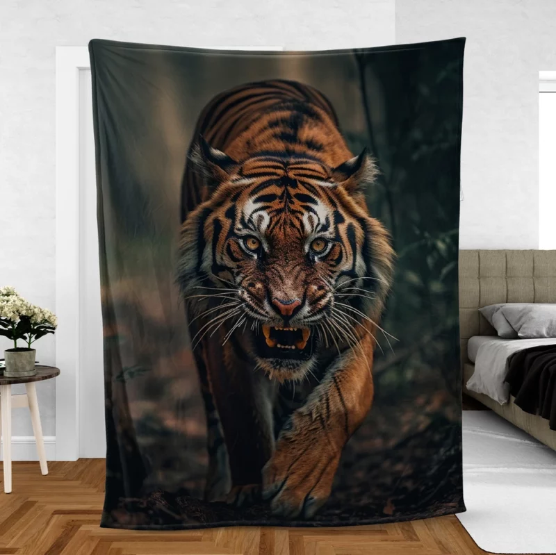 Bengal Tiger Walking Through Woods Fleece Blanket