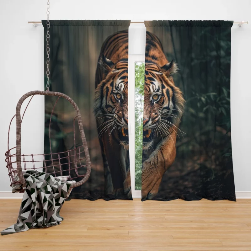 Bengal Tiger Walking Through Woods Window Curtain
