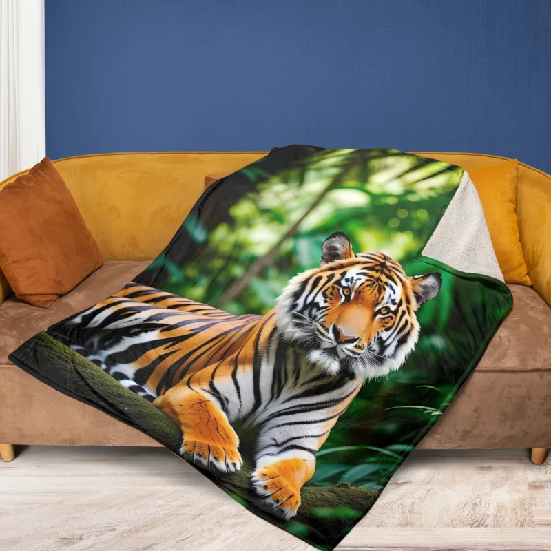 Bengal Tiger in the Jungle Fleece Blanket 1