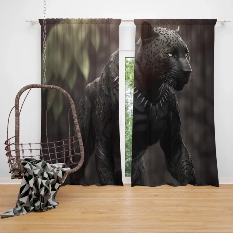 Black Jaguar Portrait Window Curtain