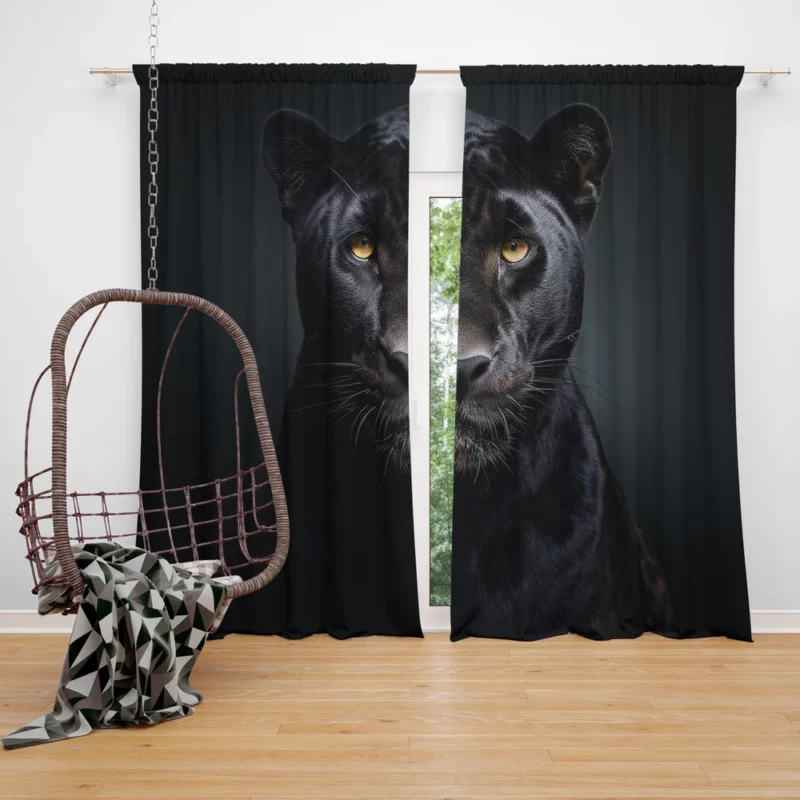 Black Leopard Portrait Window Curtain