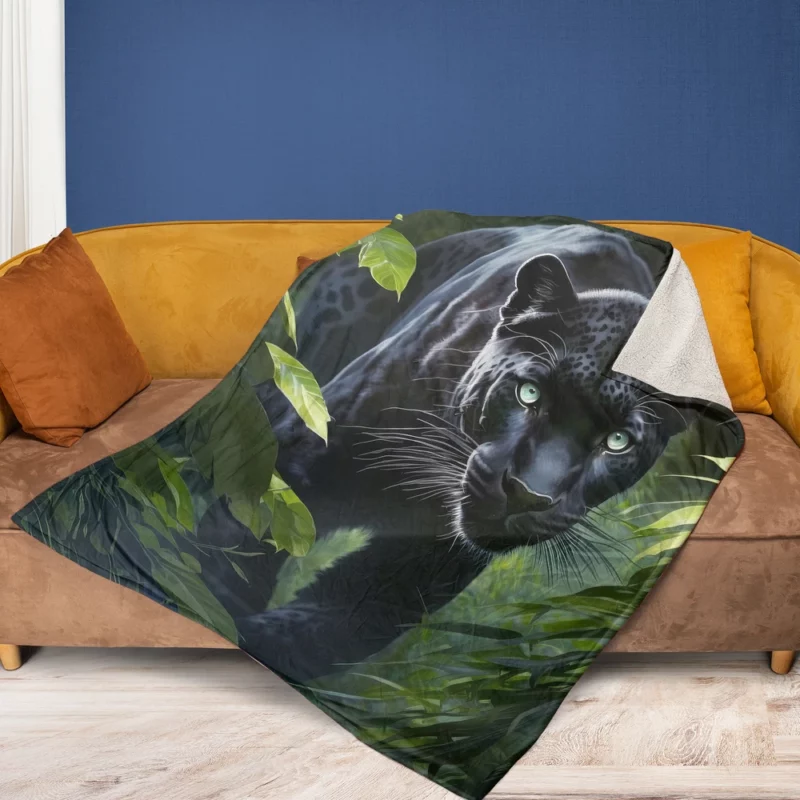 Black Panther Prowling in Jungle Fleece Blanket 1