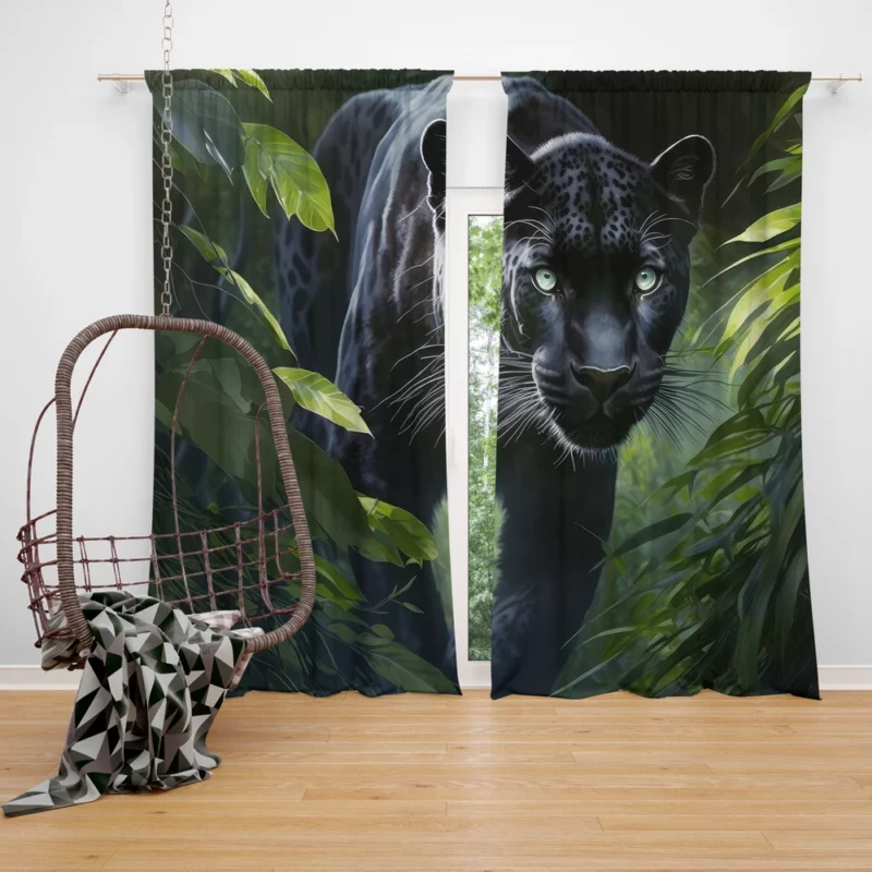 Black Panther Prowling in Jungle Window Curtain