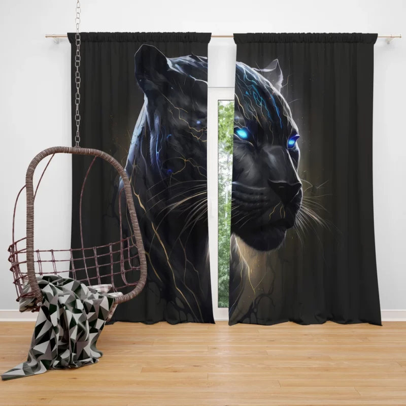 Black Panther With Blue Eyes Window Curtain