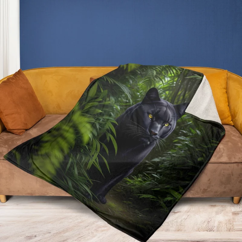 Black Panther in Forest Fleece Blanket 1