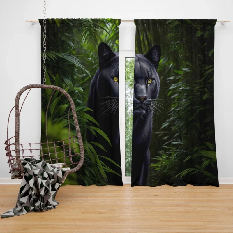 Black Panther in Forest Window Curtain
