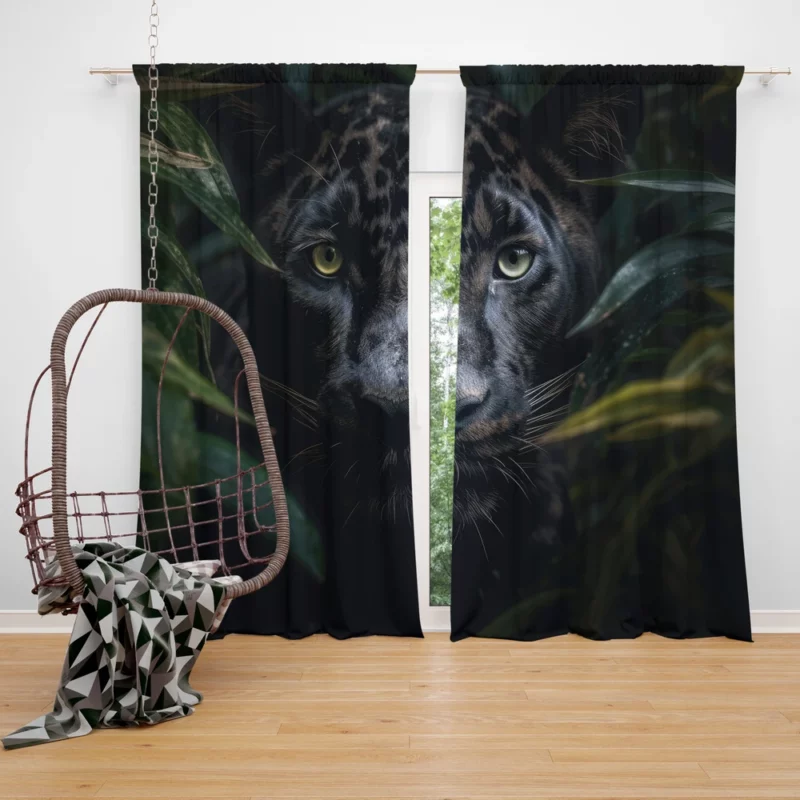 Black Panther in Jungle Window Curtain