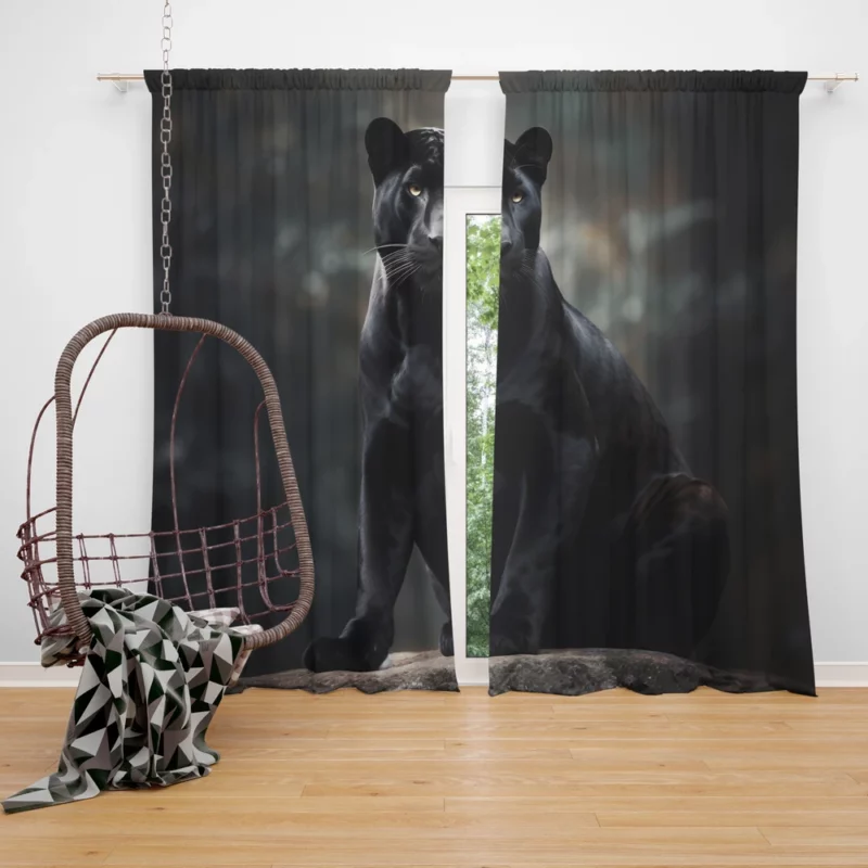 Black Panther in Wilderness Window Curtain