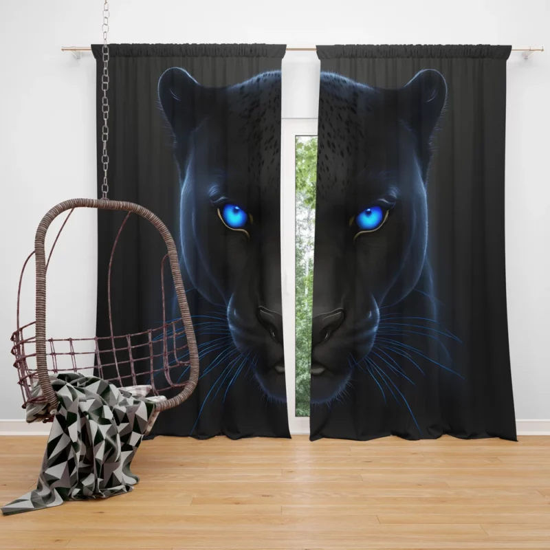 Black Panther on Black Background Window Curtain