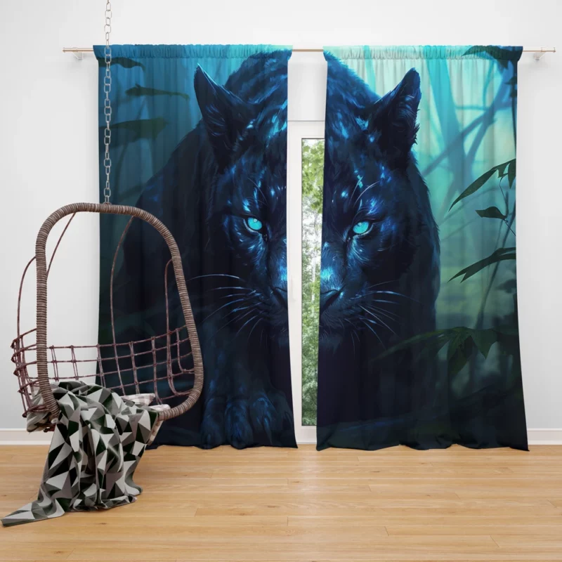 Black Tiger in Forest Window Curtain