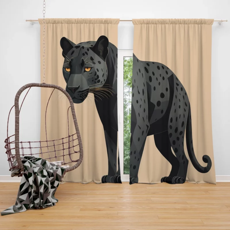 Black and White Jaguar Portrait Window Curtain