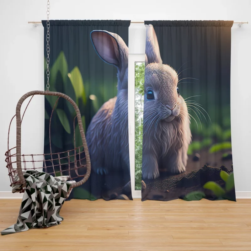 Blue Eyed Rabbit Portrait Window Curtain