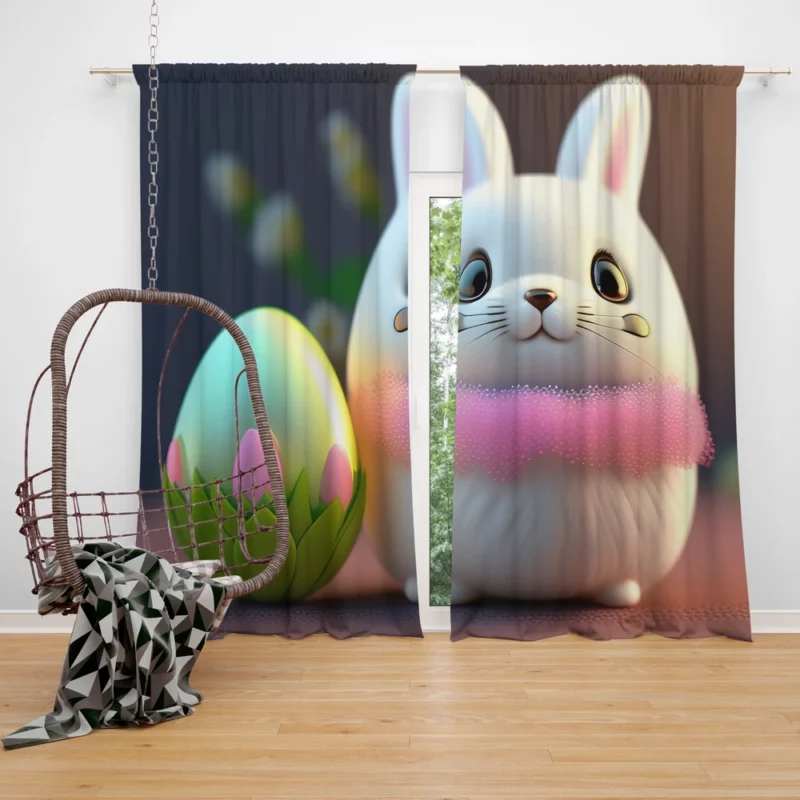 Bunny Sitting on Easter Egg Window Curtain