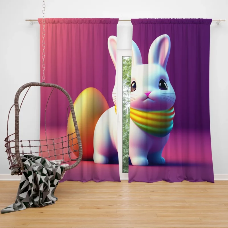 Bunny Wearing Easter Scarf Window Curtain