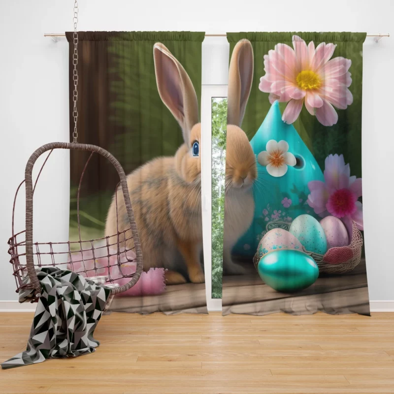Bunny and Easter Egg Still Life Window Curtain