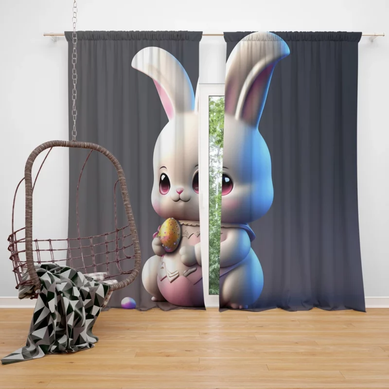 Bunny in Bow on Grey Background Window Curtain