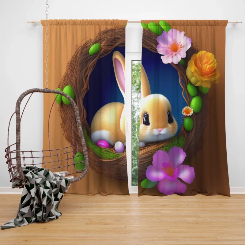 Bunny in Flower Nest Window Curtain