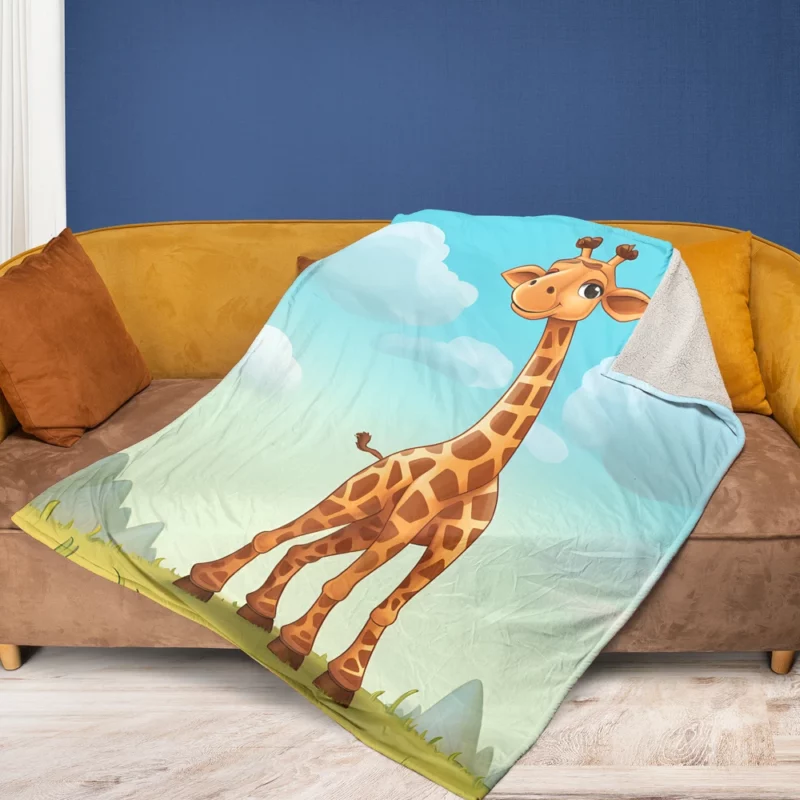 Cheerful Giraffe Under Blue Sky Fleece Blanket 1