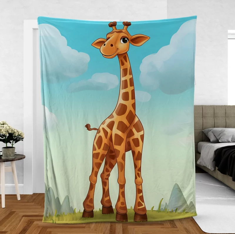 Cheerful Giraffe Under Blue Sky Fleece Blanket