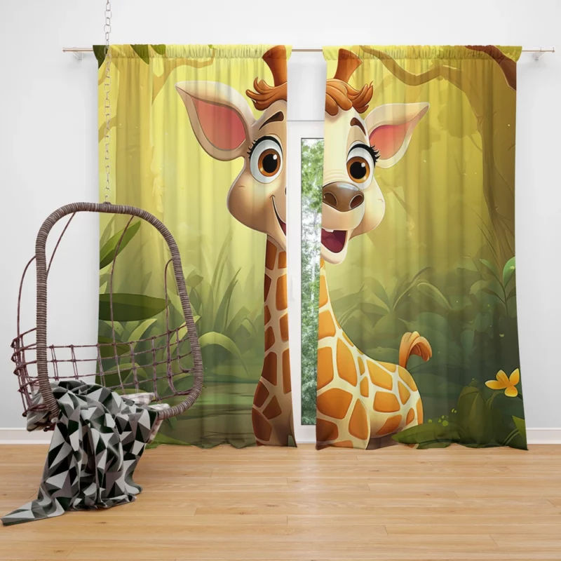 Close-Up Giraffe Portrait Window Curtain