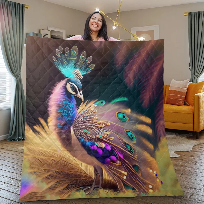 Colorful Baby Peacock Feathers Quilt Blanket