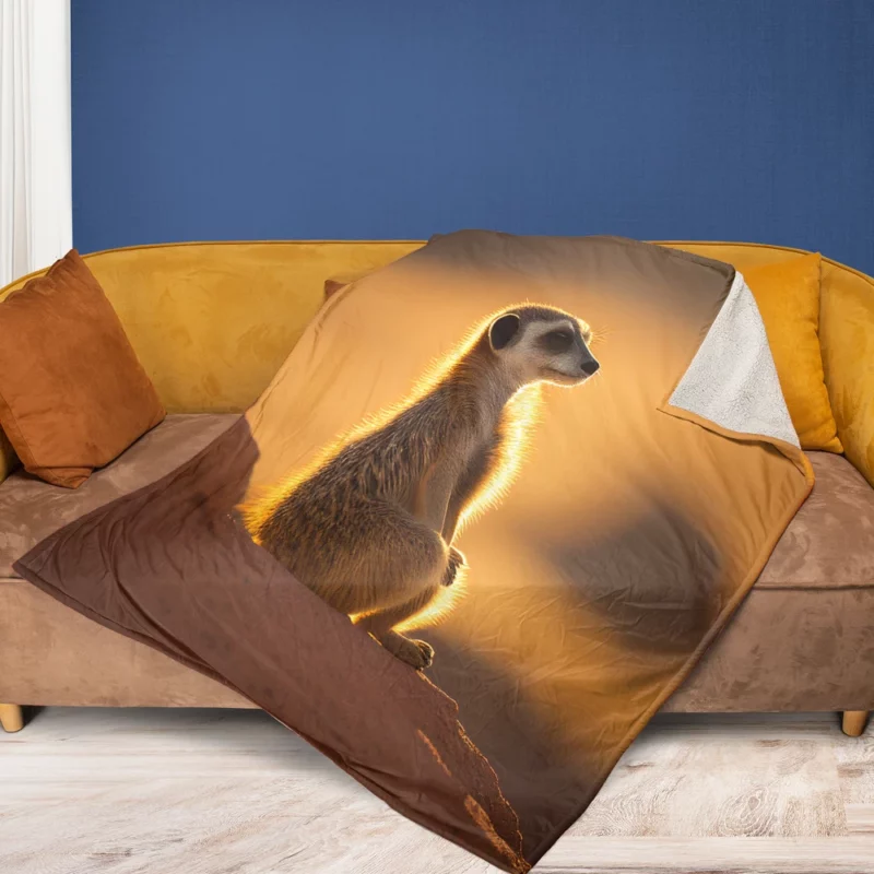 Curious Meerkat Atop Sun-Warmed Rock Fleece Blanket 1