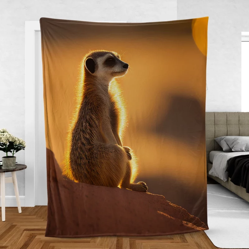 Curious Meerkat Atop Sun-Warmed Rock Fleece Blanket
