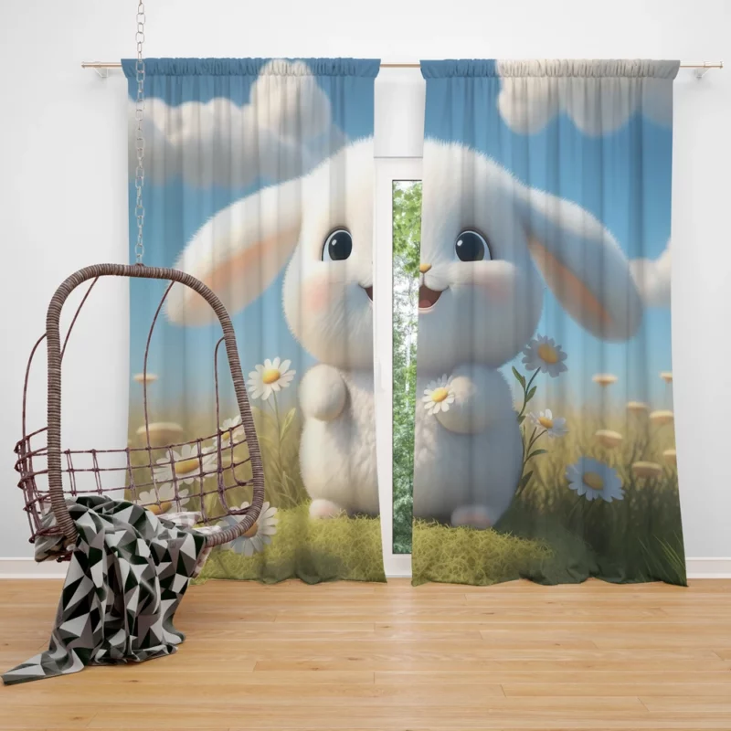 Cute Baby Bunny Artwork Window Curtain