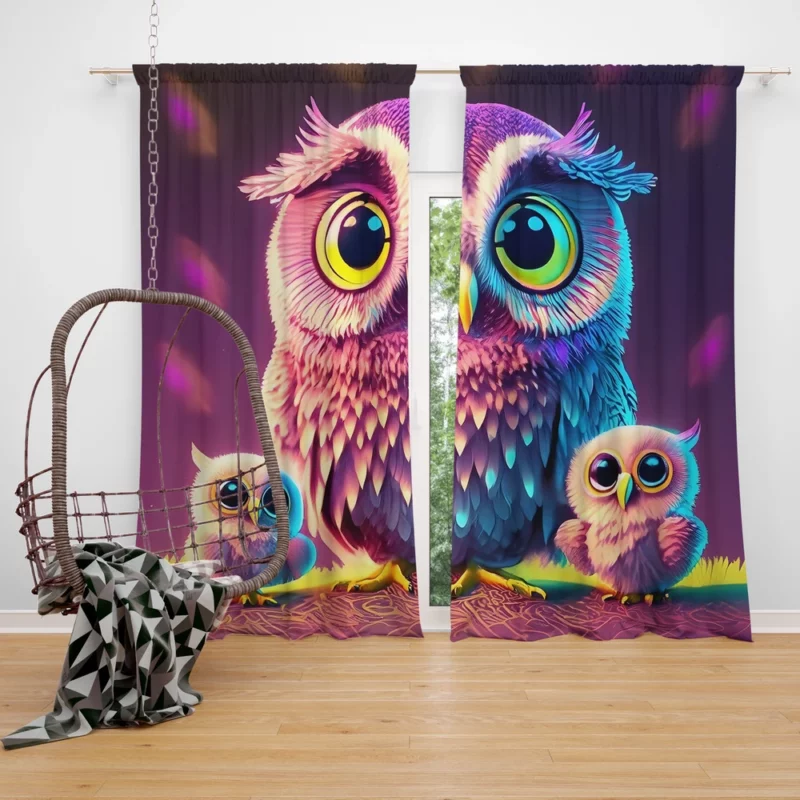 Cute Owl Created by AI Window Curtain