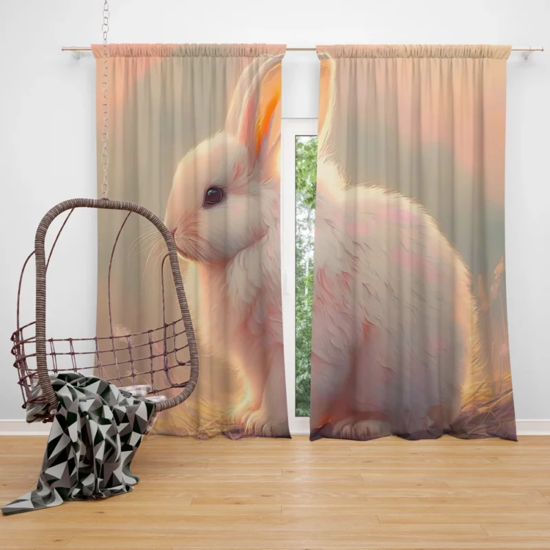 Cute White Easter Bunny Window Curtain