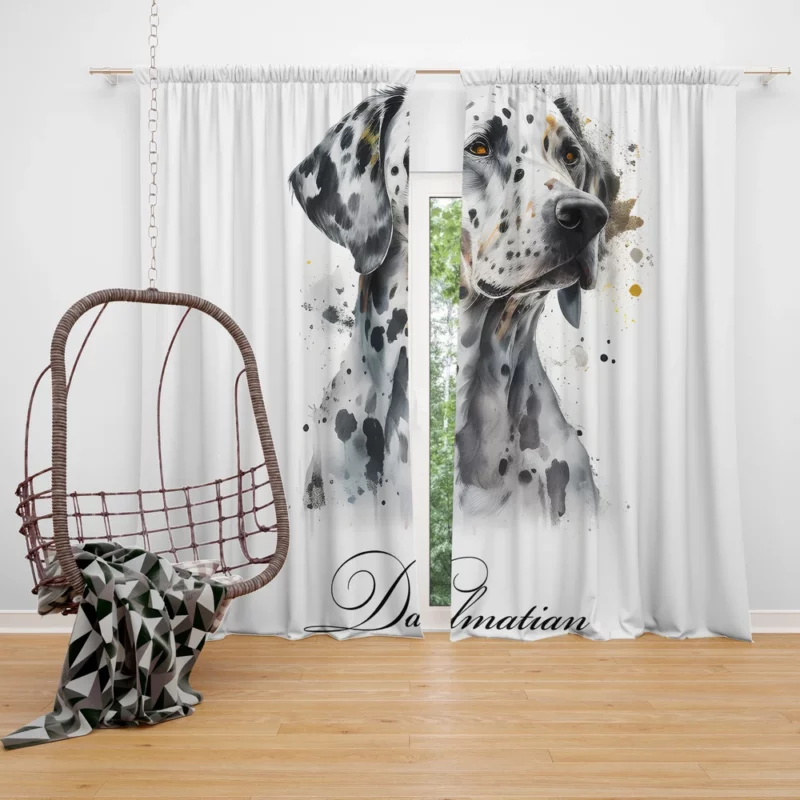 Dalmatian Dog Watercolor Portrait Window Curtain