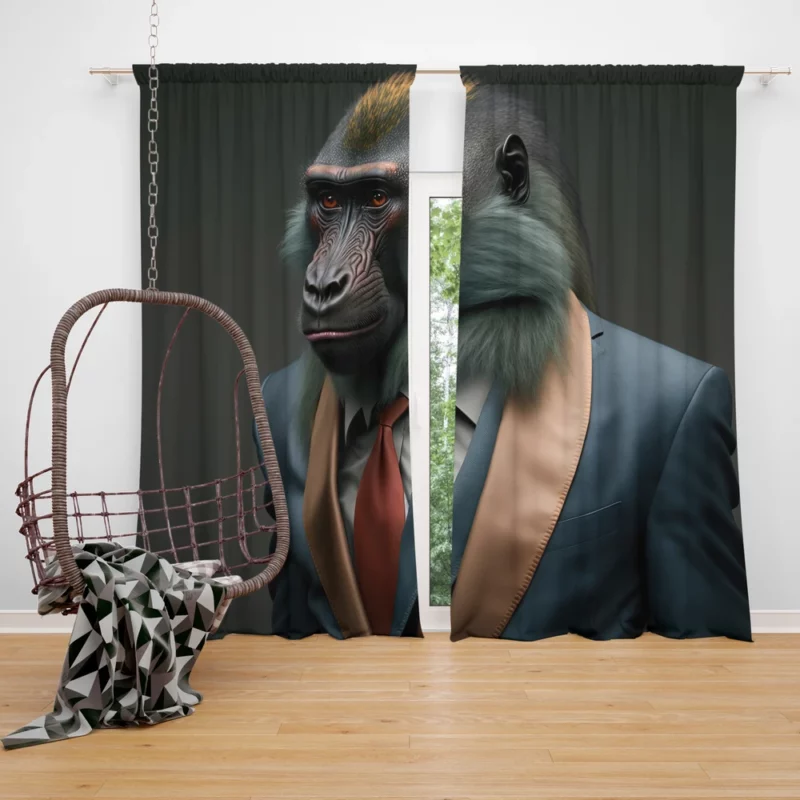 Dapper Monkey in a Suit Window Curtain