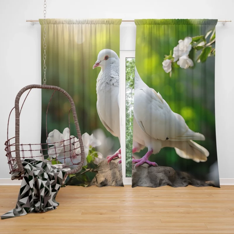 Dove Among Plants and Stone Window Curtain