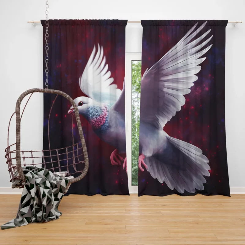 Dove Flying in Painted Sky Window Curtain