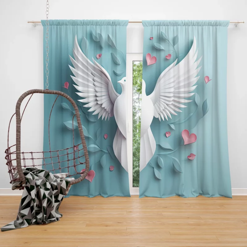 Dove With Heart Light Effect Window Curtain