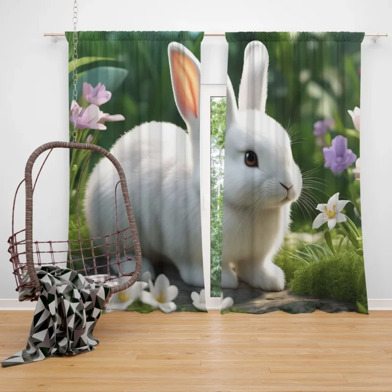 Fluffy Bunny AI Generation Window Curtain