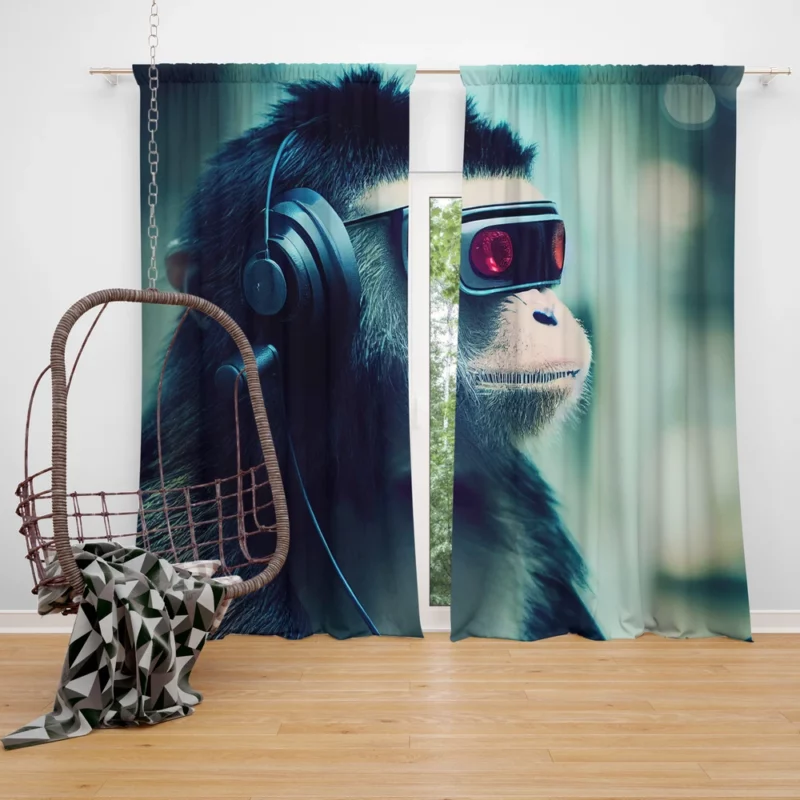 Futuristic Cyberpunk Monkey Window Curtain
